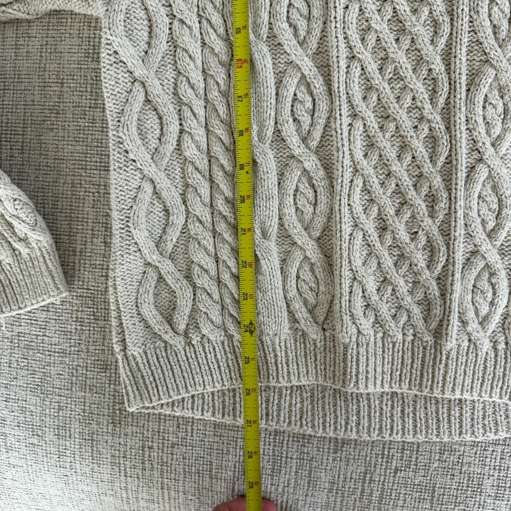 Banana Republic Mens Silk Cotton Linen Cable Knit Fisherman Sweater Cream Medium